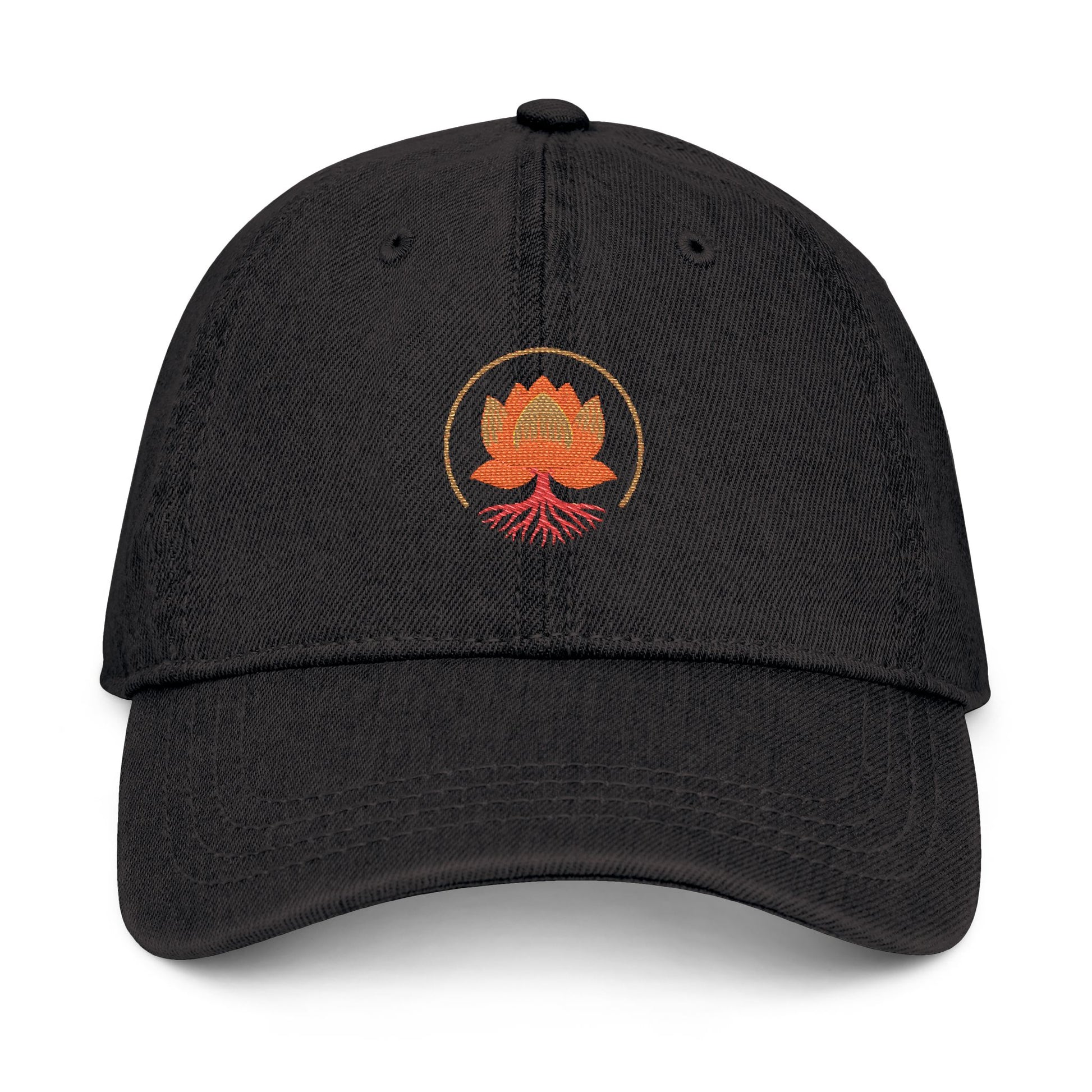 Embroidered Denim Hat with Soul & Soil Healing Design, Mindfulness Cap, Gardening Gift, Relaxation Headwear, Bohemian Style