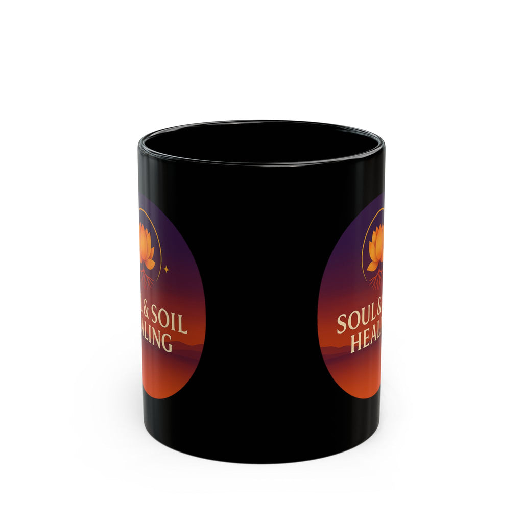 Soul & Soil Healing Mug - Black Ceramic Coffee Cup, Inspirational Gift for Yogis, Meditation, Self-Care, Wellness